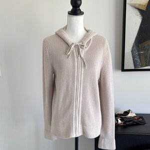 Pura Vida oatmeal Large - Hooded Zip Ribbed Cardigan. Fisherman’s zip up hoodie